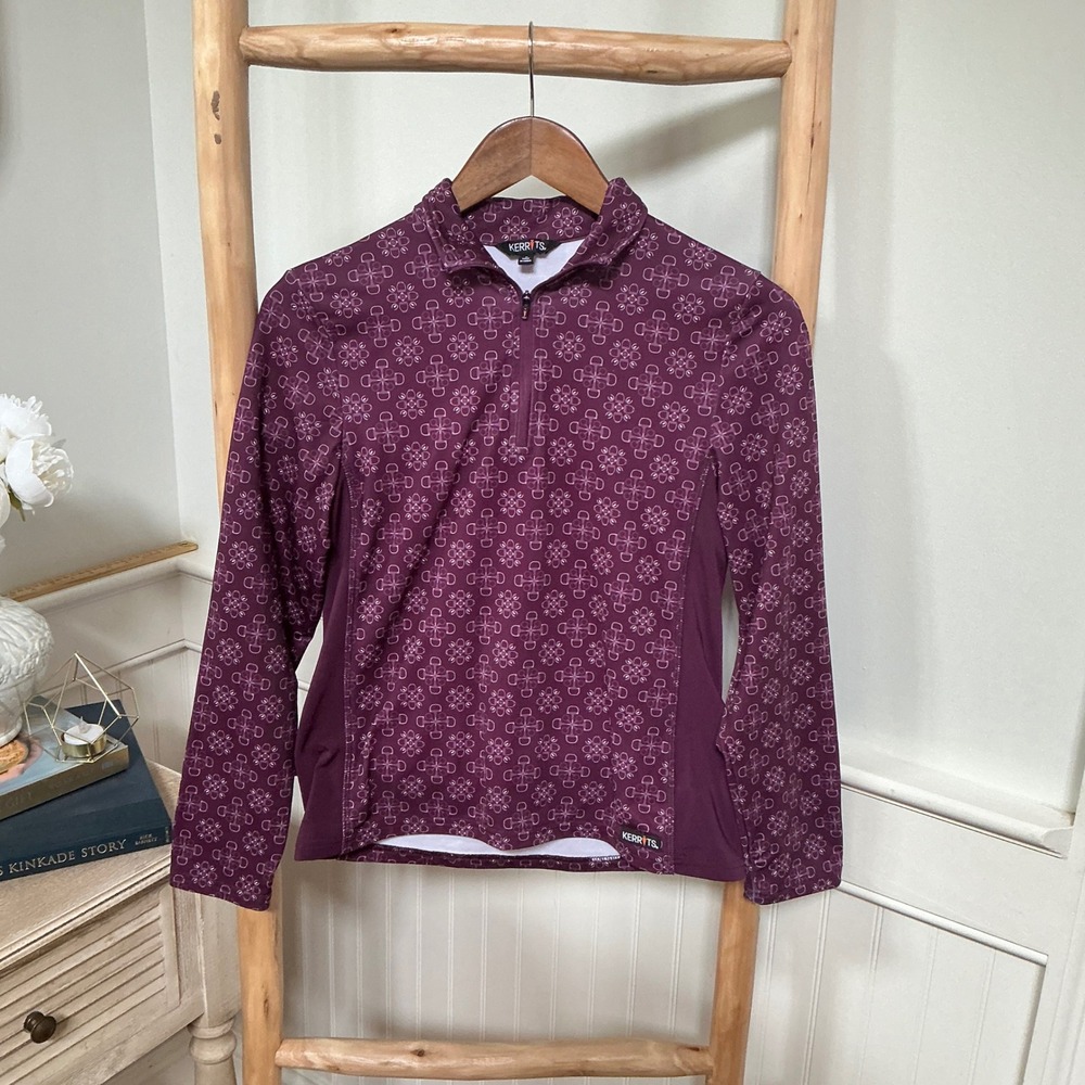 Kerrits Womens Plum Purple Geometric Bit Print Fleece Lined Quarter Zip Top L